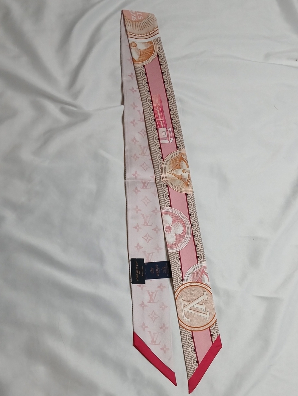 Louis Vuitton Pink and Gold Monogram Silk Twilly